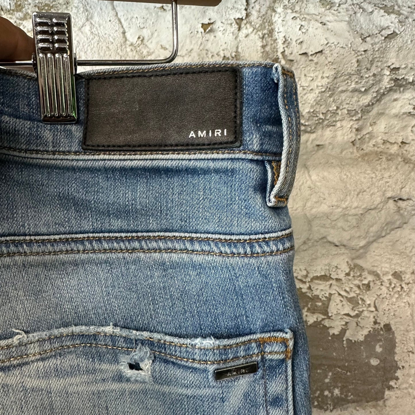 Amiri Green Camo Bones Blue Denim Jeans Sz 32