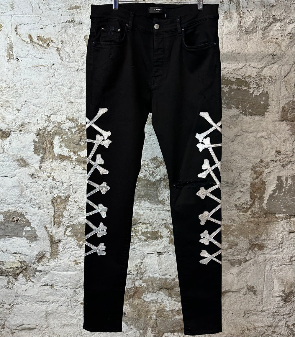 Amiri Silver Bones Black Denim Jeans Sz 36