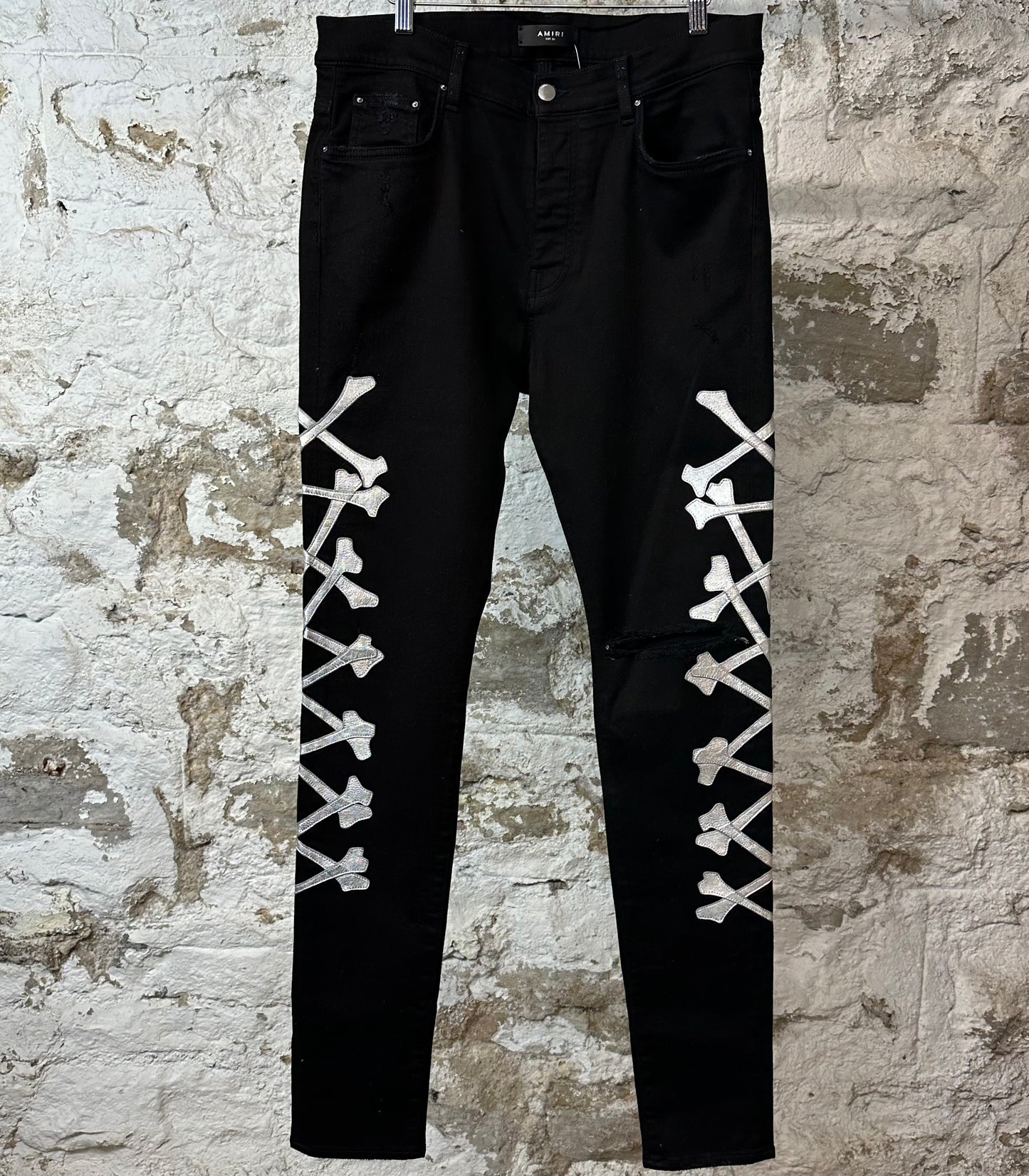 Amiri Silver Bones Black Denim Jeans Sz 36
