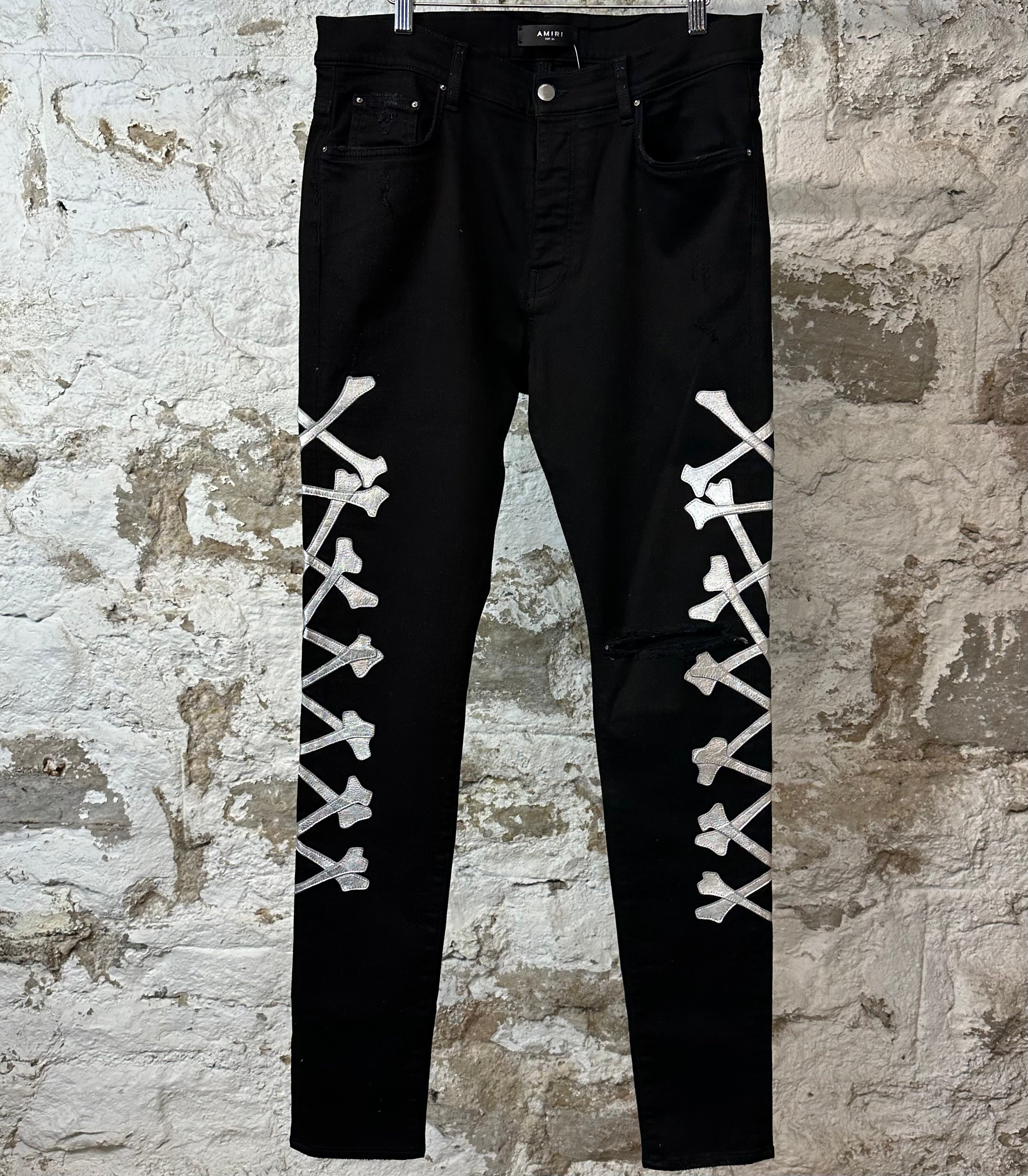Amiri Silver Bones Black Denim Jeans Sz 36