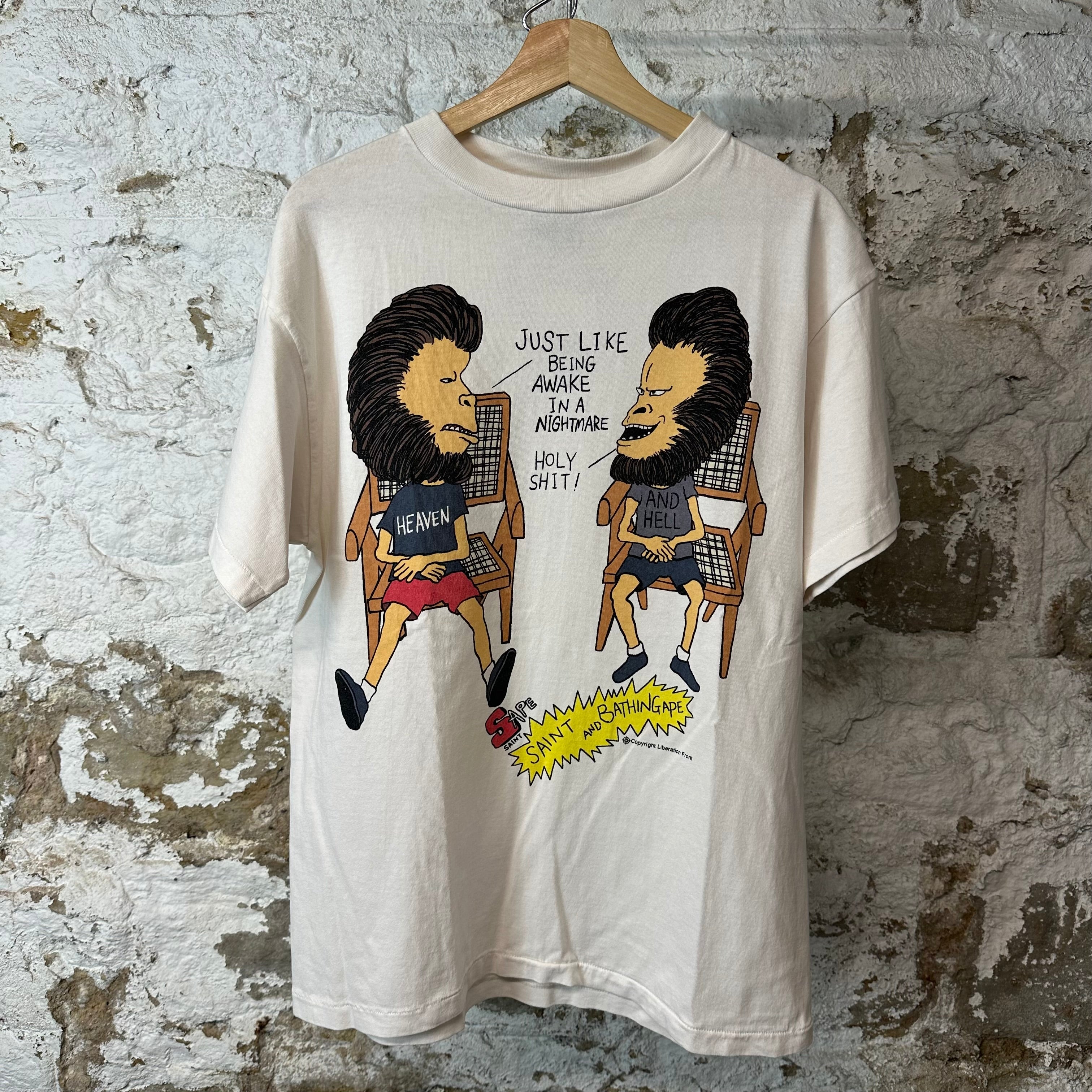 Saint Michael Bape Heaven and Hell White T-Shirt Sz S