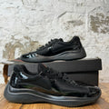 Prada Americas Cup Triple Black Patent Sneaker Sz 8