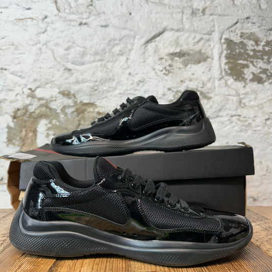 Prada Americas Cup Triple Black Patent Sneaker Sz 8