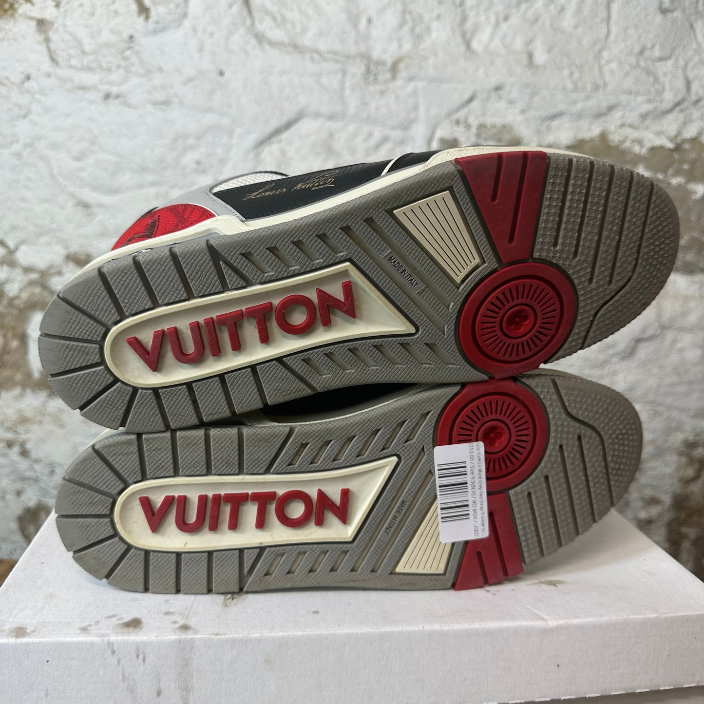 Louis Vuitton Black Grey Red Strap Trainer Sneaker Sz 9.5 (8LV)