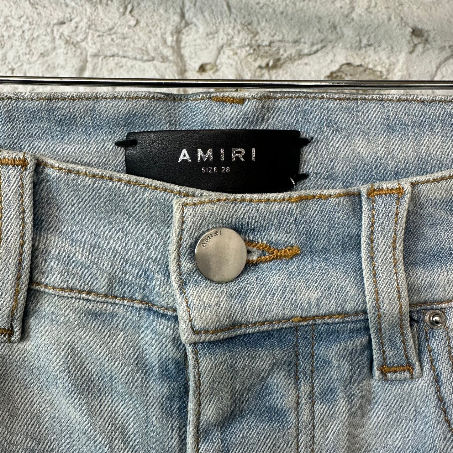 Amiri Knee Rip Blue Bleached Denim Jeans Sz 28