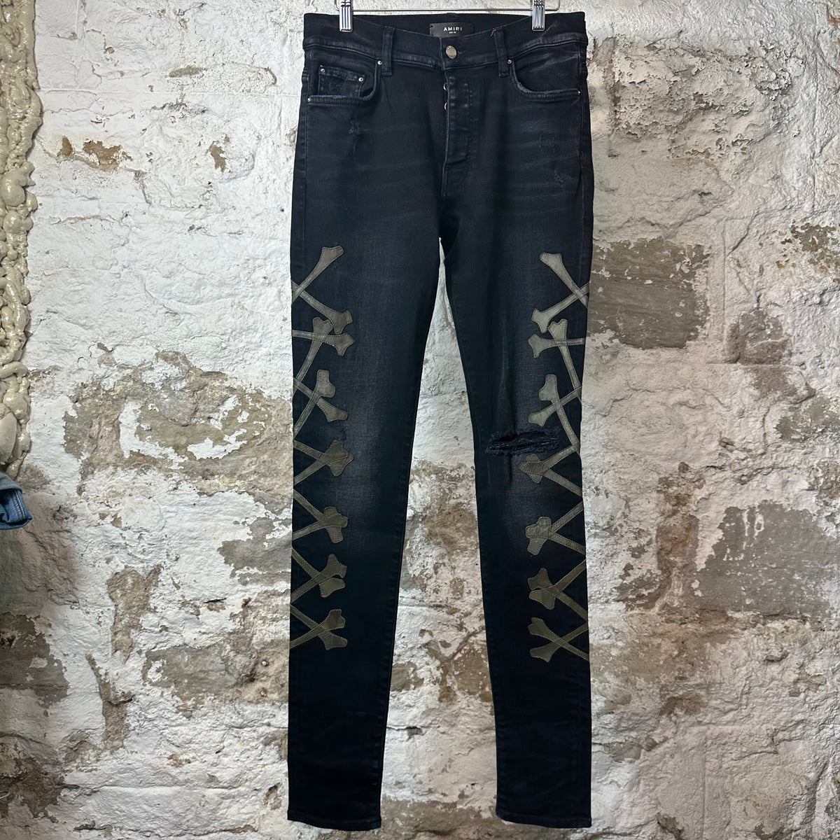 Amiri Green Camo Bones Black Denim Jeans Sz 31