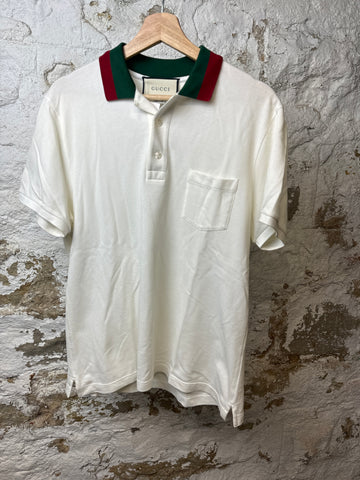 Gucci White Green Red Collar Polo Sz XL