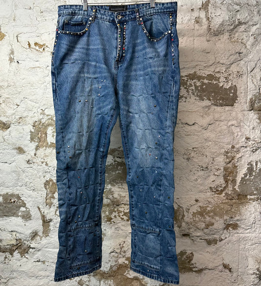 Who Decides War Gathered Dark Blue Denim Jeans Sz 38