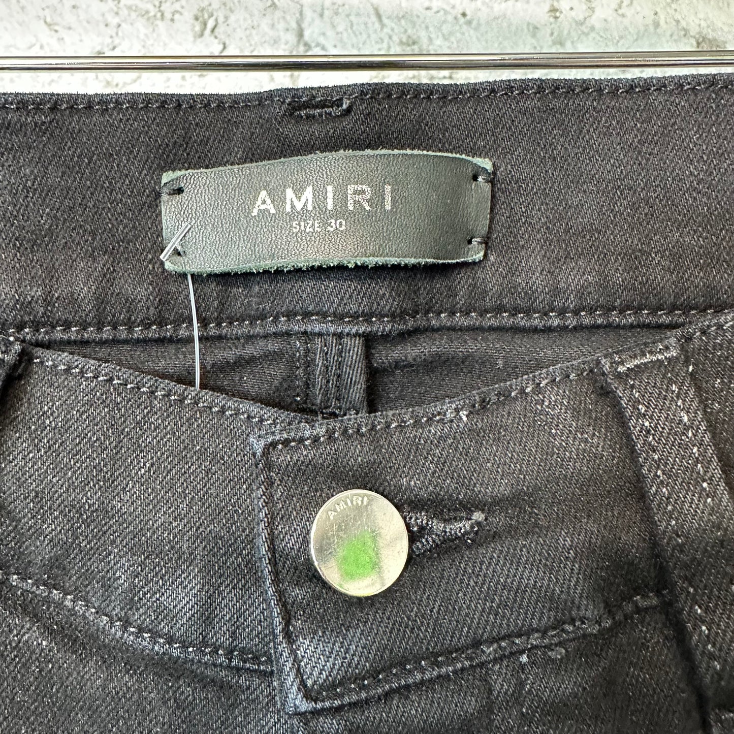 Amiri MX1 Black Leather Black Waxed Thrasher Denim Jeans Sz 30