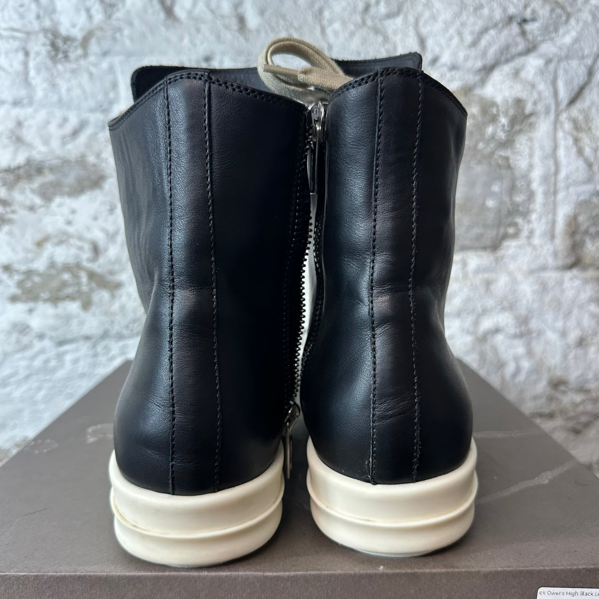 Rick Owens High Black Leather Milk Sneaker Sz 8 (41)