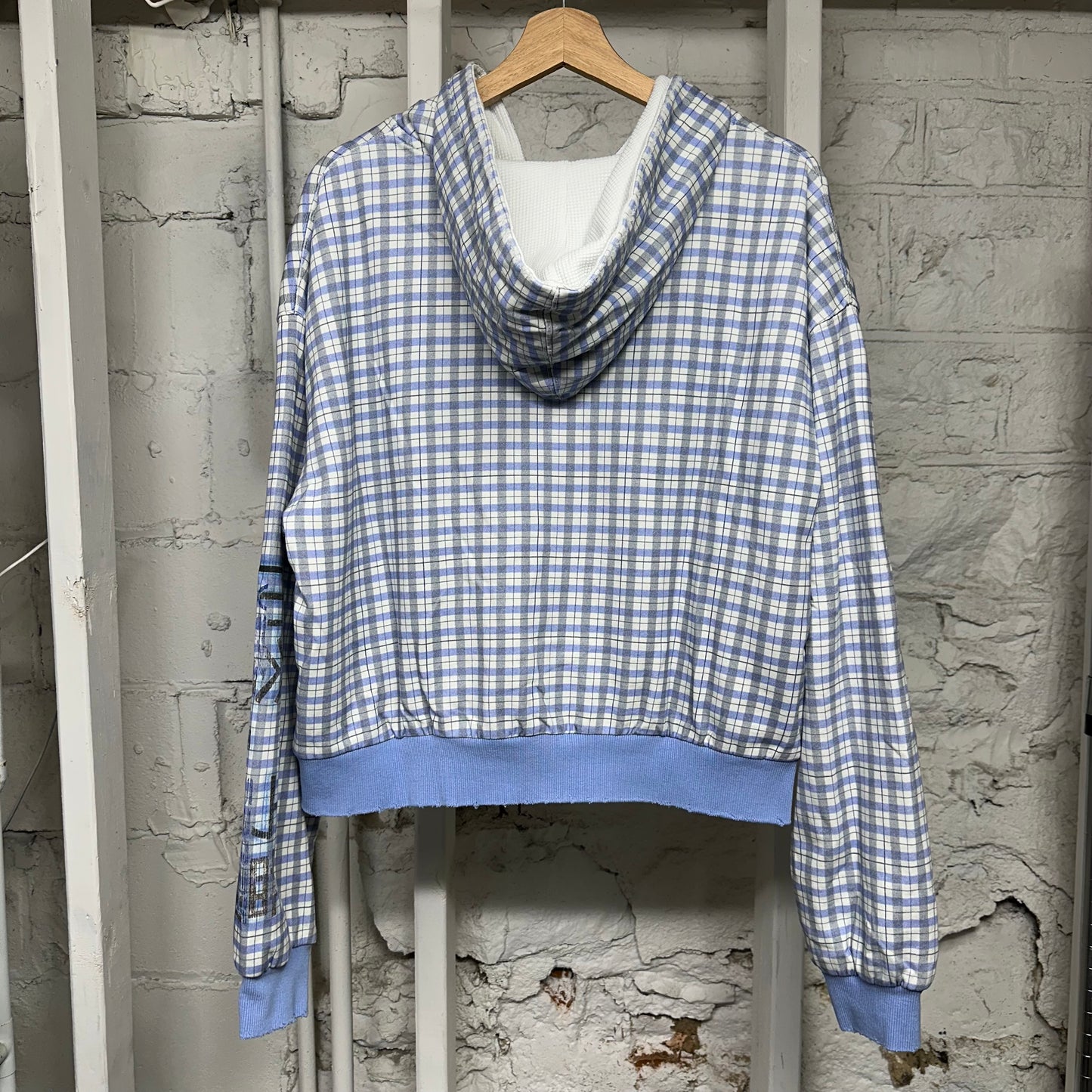 Vale Blue Plaid Reversible Thermal Hoodie Sz S