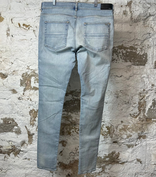 Amiri MX1 Cream Suede Light Wash Blue Denim Jeans Sz 38