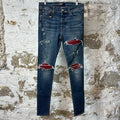 Amiri MX1 Maroon Suede Dark Blue Denim Jeans Sz 32
