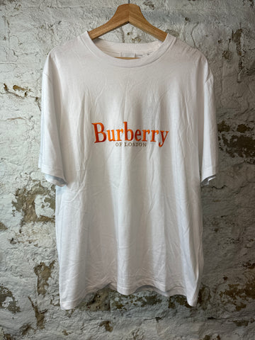 Burberry Orange Embroidered Spell White T-shirt Sz M