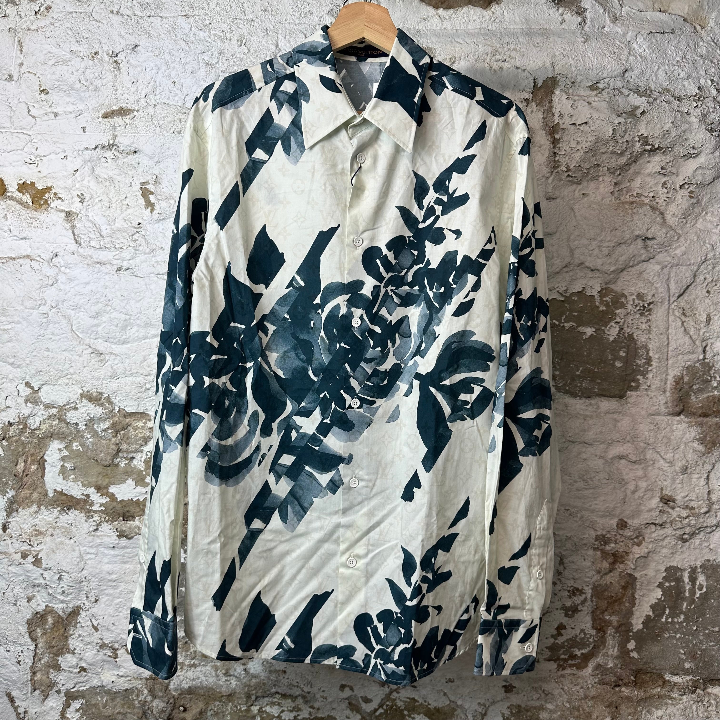 Louis Vuitton Blue Flower Monogram Button Up Shirt Sz M