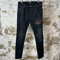 Amiri MX1 Brown Plaid Flannel Black Denim Jeans Sz 34