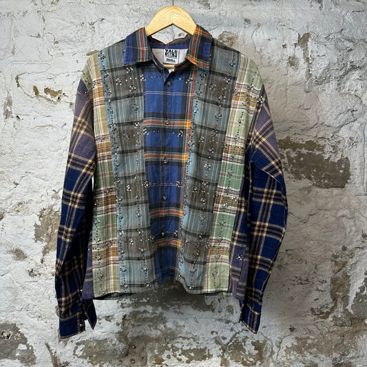 Vale Multicolor Plaid Rhinestone Button Up Flannel Sz S