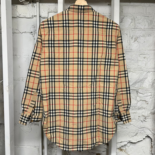 Burberry Tan Plaid Button Up Shirt Sz S