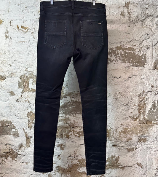 Amiri MX1 Black Blue Patch Black Denim Jeans Sz 36