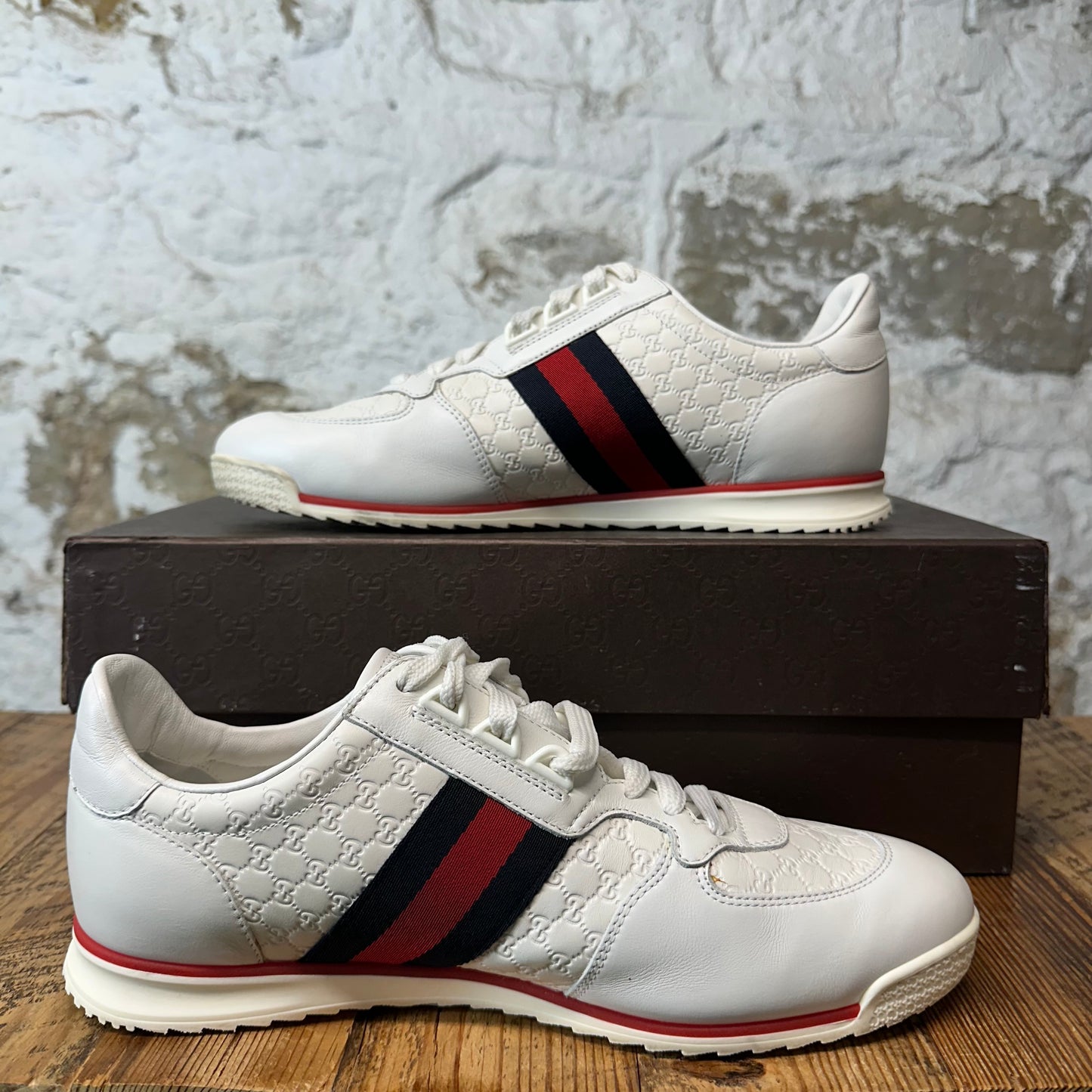 Gucci Embossed GG White Monogram Web Sneaker Sz 8