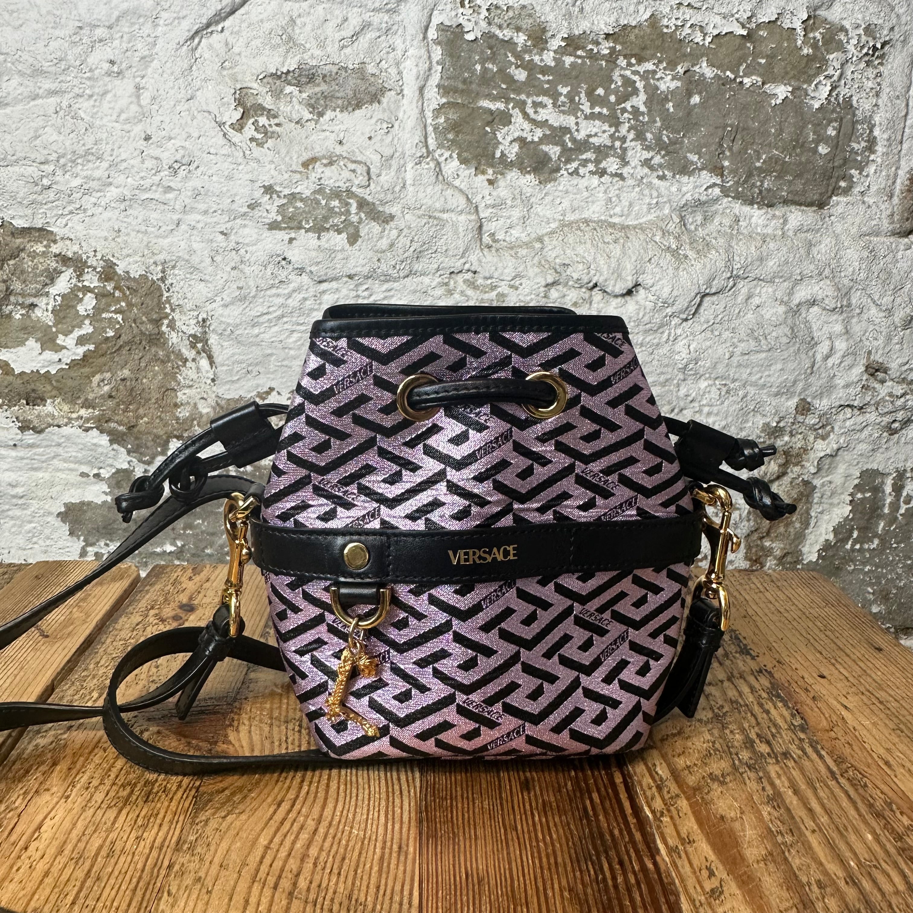 Versace La Greca Coated Canvas Mini Bucket Bag