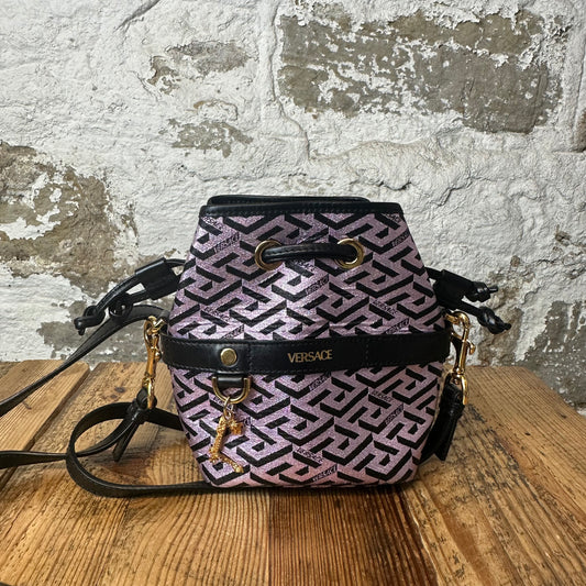 Versace La Greca Coated Canvas Mini Bucket Bag