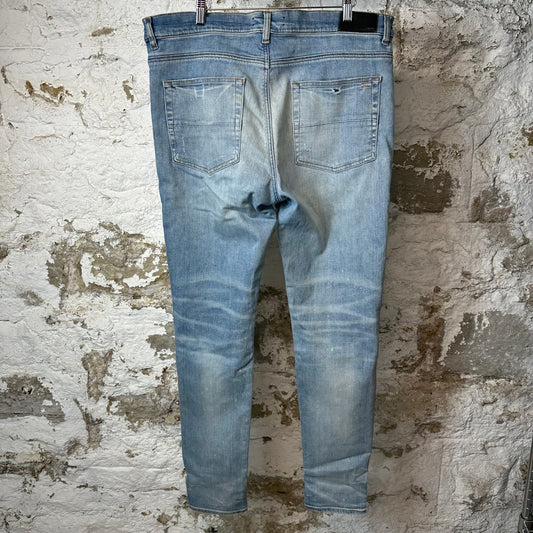 Amiri MX1 Cream Suede Blue Denim Jeans Sz 38