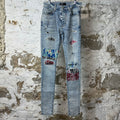 Amiri Multicolor Paisley Patches Washed Blue Denim Jeans Sz 29