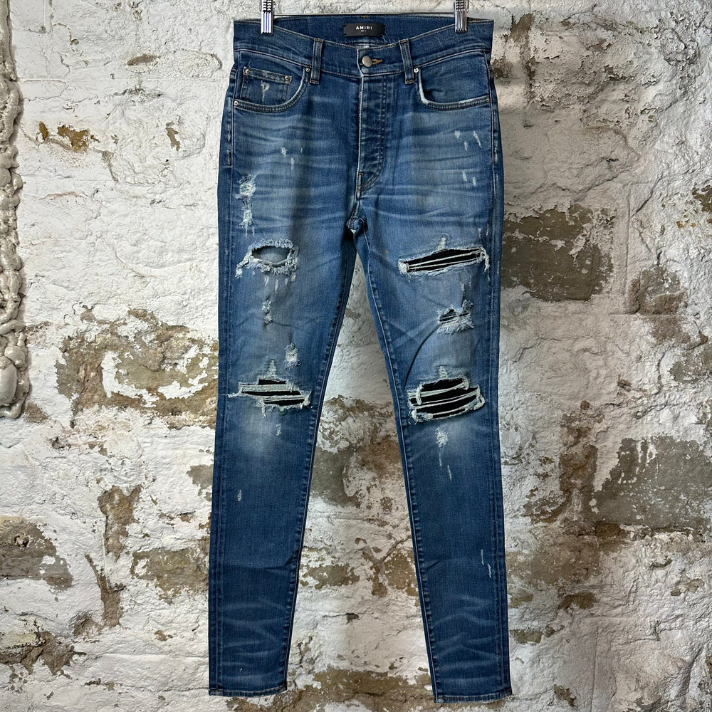 Amiri MX1 Black Suede Dark Blue Denim Jeans Sz 31