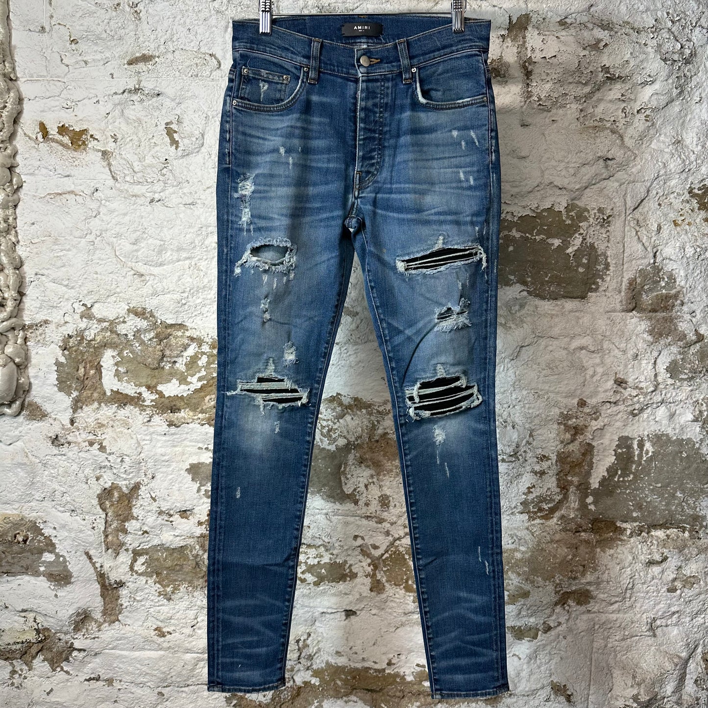 Amiri MX1 Black Suede Dark Blue Denim Jeans Sz 31