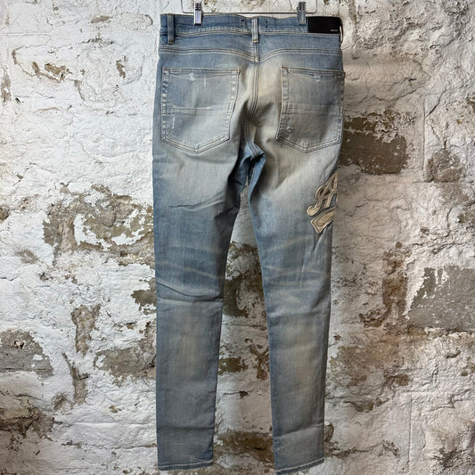 Amiri Varsity 22 Patch Blue Denim Jeans Sz 34