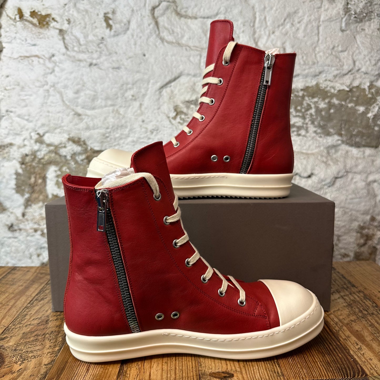 Rick Owens High Cardinal Red Milk Sneaker Sz 10 (43) DS