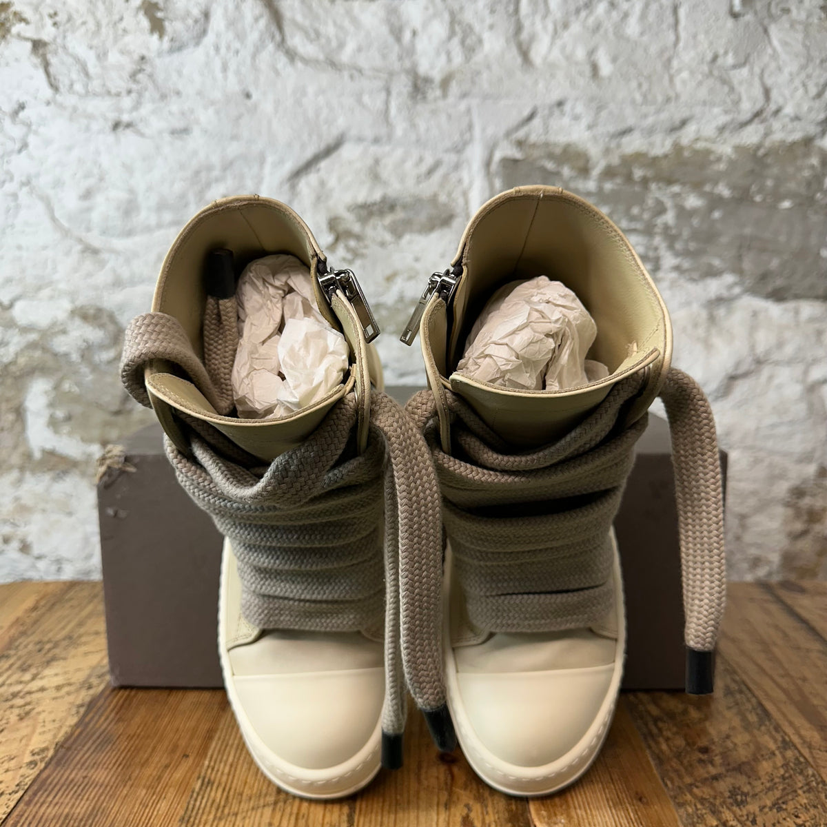 Rick Owens High Jumbo Lace Parchment Milk Sneaker Sz 6 (38)