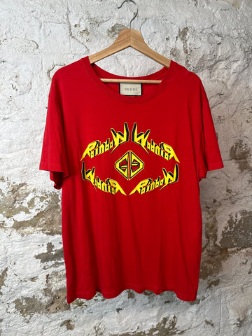 Gucci Yellow Logo Red T-shirt Sz L