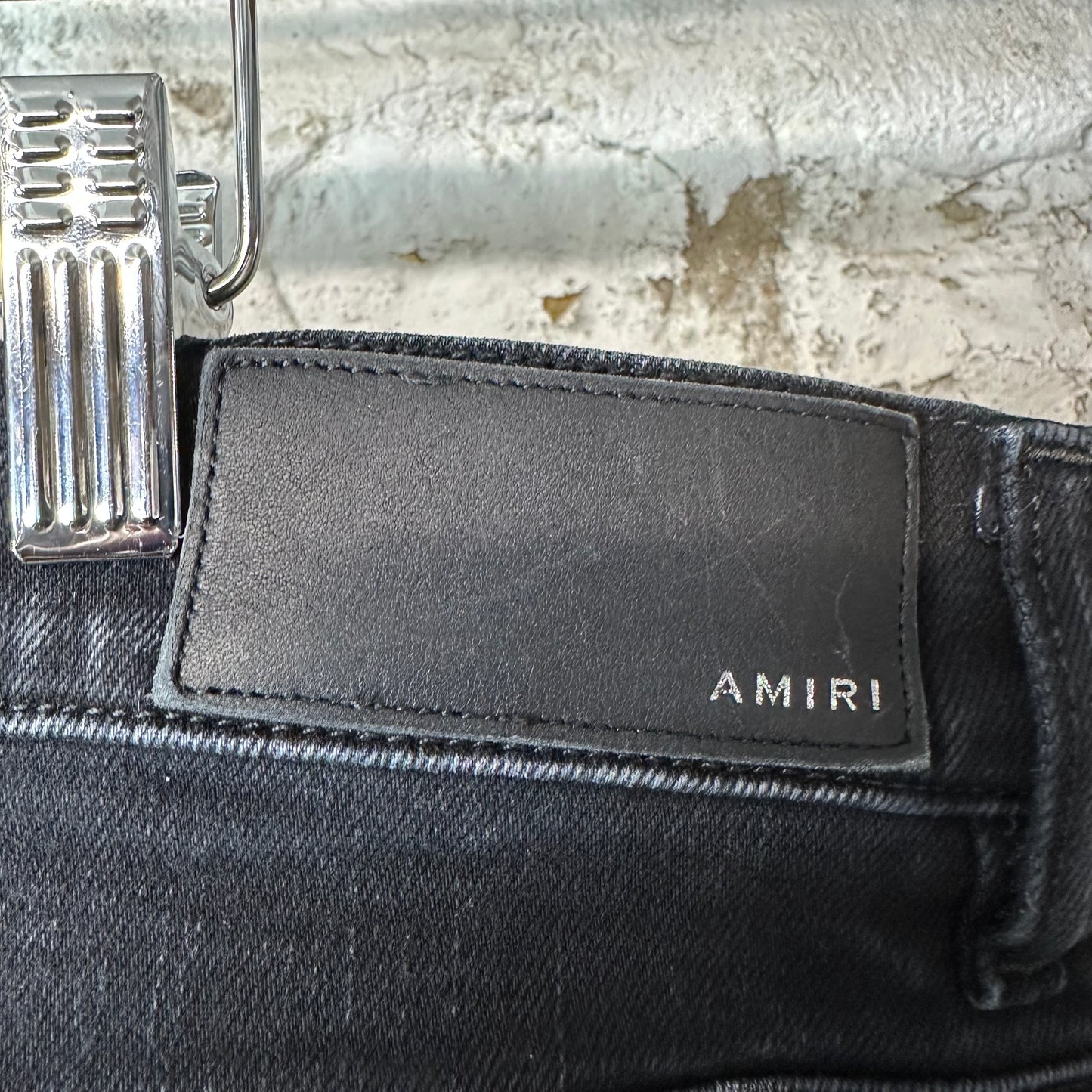 Amiri MX1 Camo Patch Black Denim Jeans Sz 40