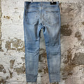 Amiri MX1 White Leather Blue Denim Jeans Sz 36