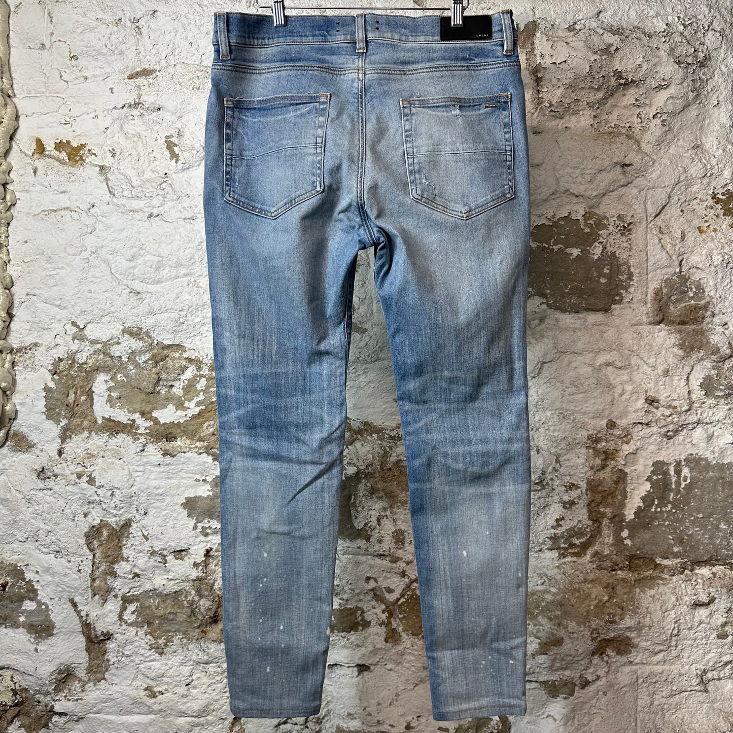 Amiri MX1 White Leather Blue Denim Jeans Sz 36