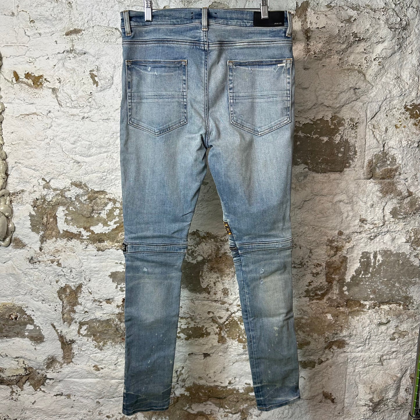 Amiri MX2 Brown Yellow Patch Blue Denim Jeans Sz 34