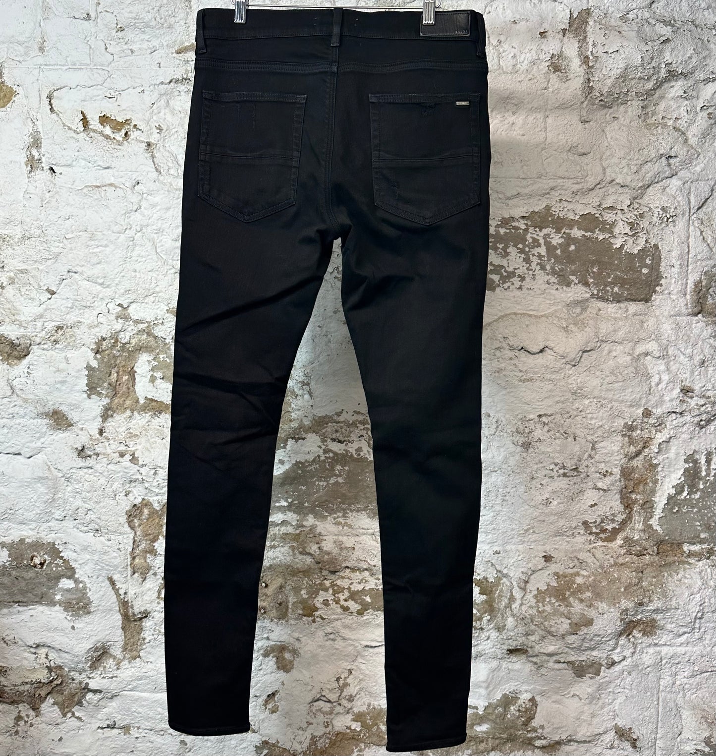 Amiri MX1 Black Leather Black Denim Jeans Sz 34