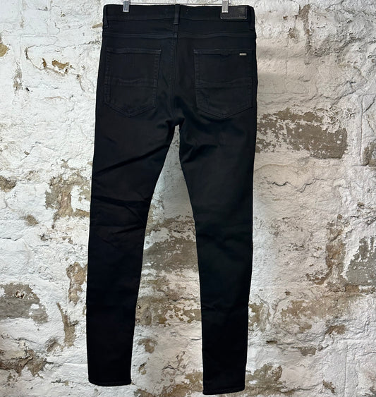 Amiri MX1 Black Leather Black Denim Jeans Sz 34