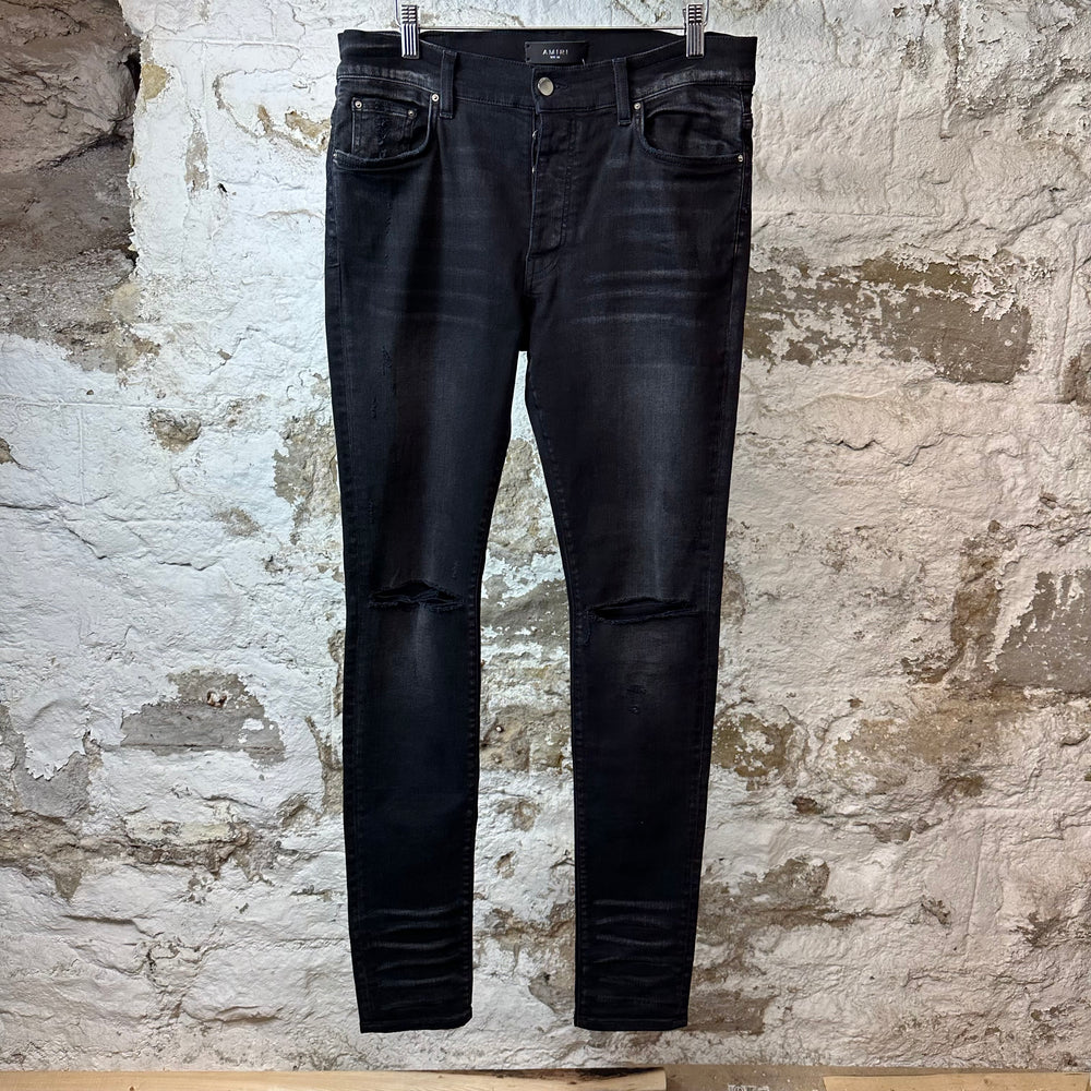 Amiri Knee Rip Plain Faded Black Denim Jeans Sz 32