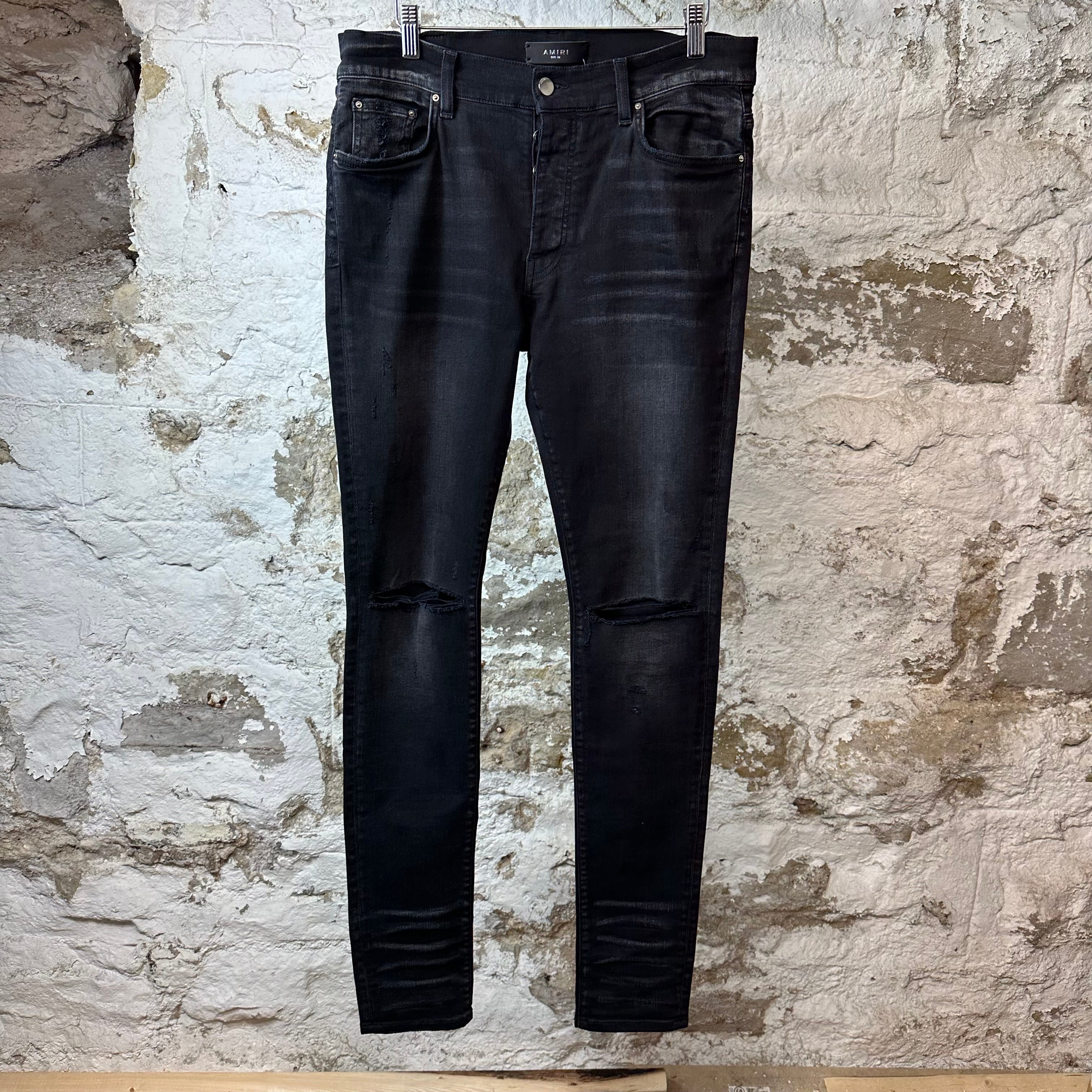 Amiri Knee Rip Plain Faded Black Denim Jeans Sz 32
