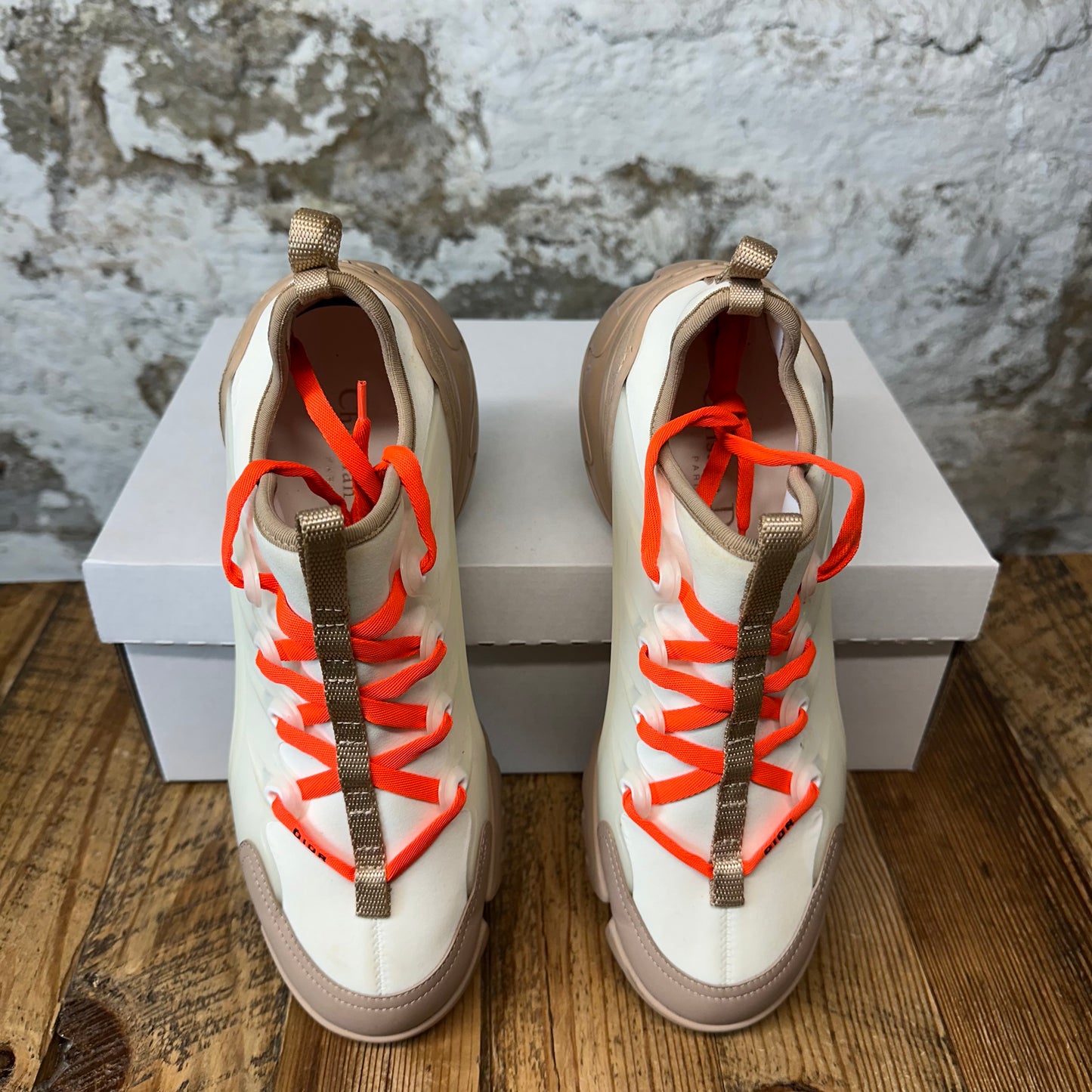 Dior D Connect White Orange Beige Neoprene Sneaker Sz 6.5 (39)