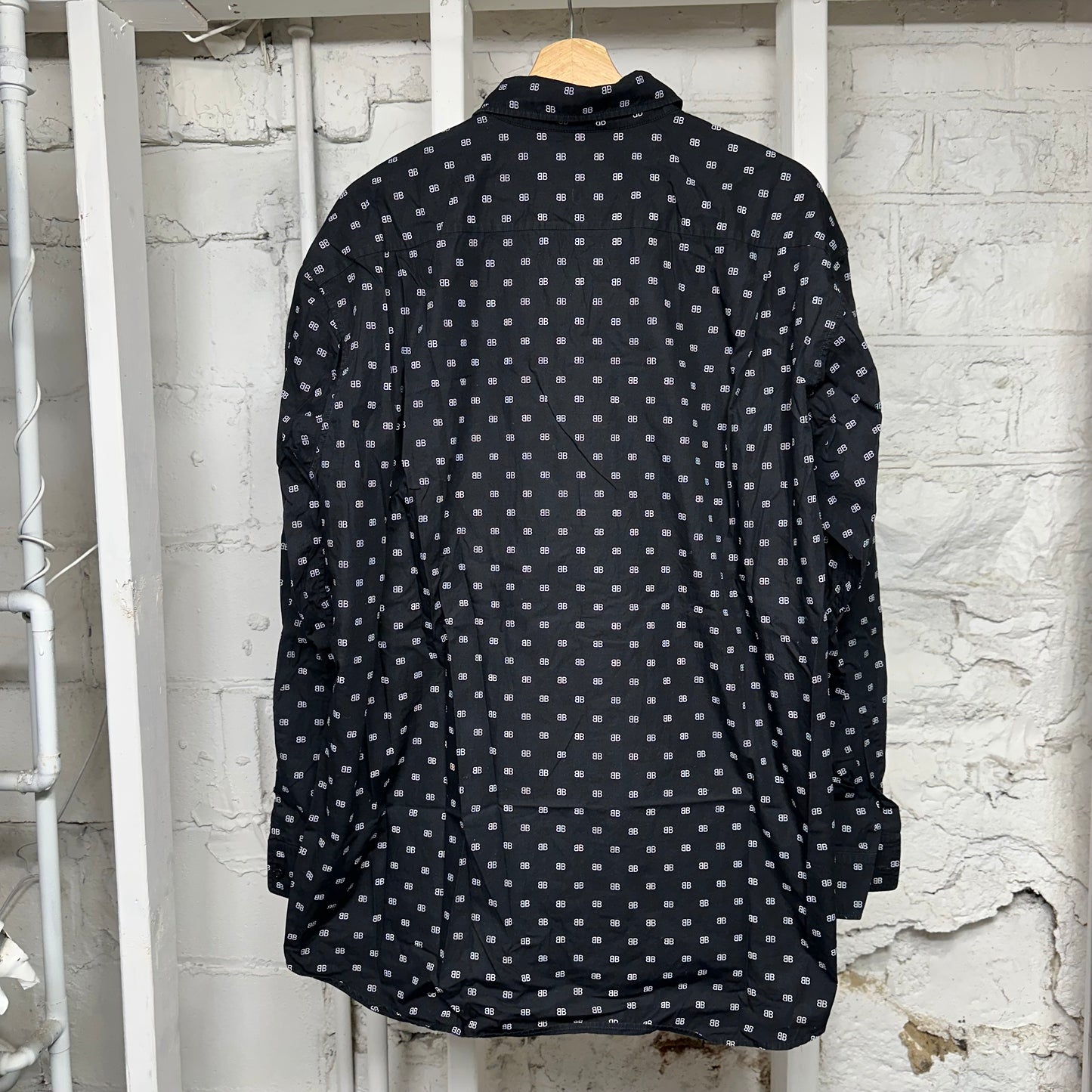Balenciaga BB Logo Button Up Black Shirt Sz XL