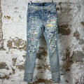 Amiri Multicolor Paisley Blue Denim Jeans Sz 29