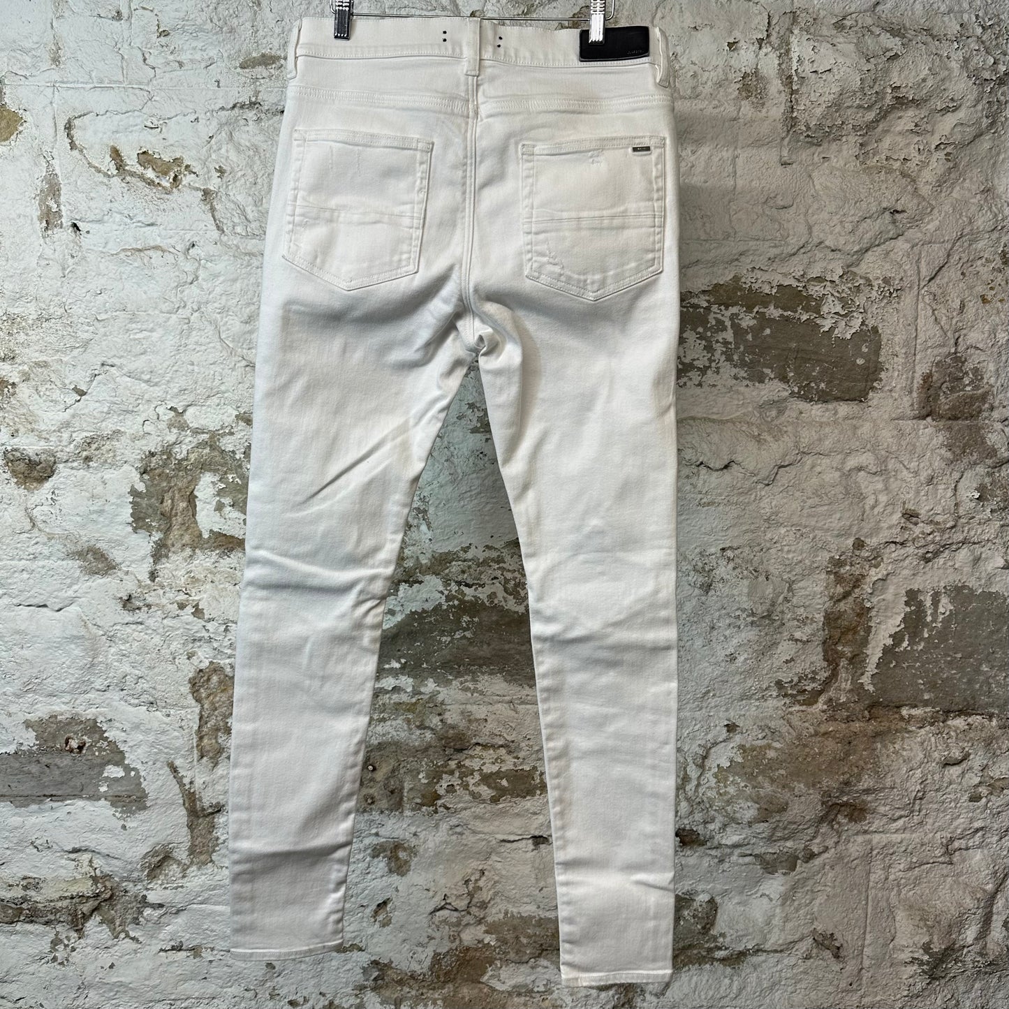 Amiri MX1 White Leather White Denim Jeans Sz 34