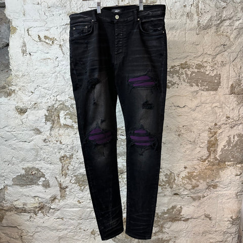 Amiri MX1 Purple Suede Black Denim Jeans Sz 36