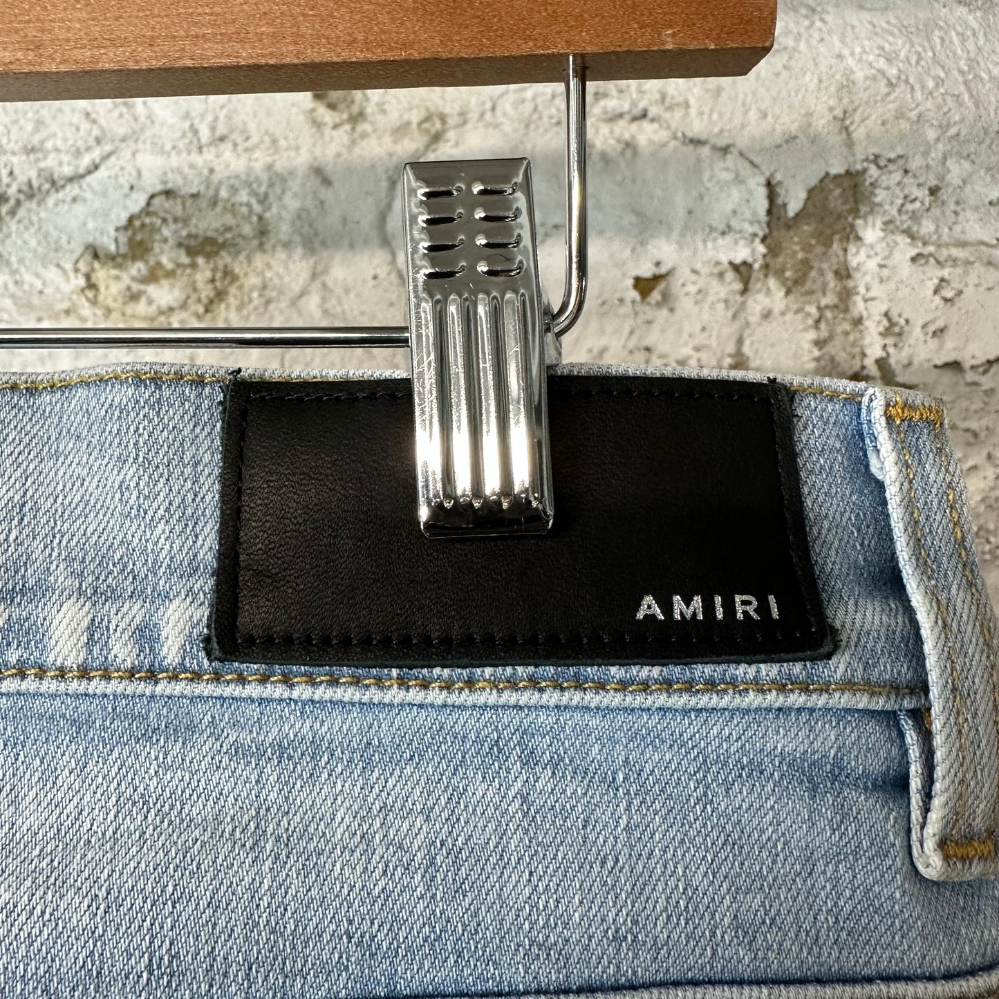 Amiri MX1 Camo Patch Light Blue Denim Jeans Sz 32