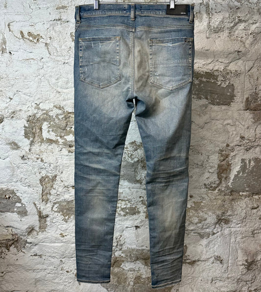 Amiri MX1 Grey Orange Plaid Blue Denim Jeans Sz 34