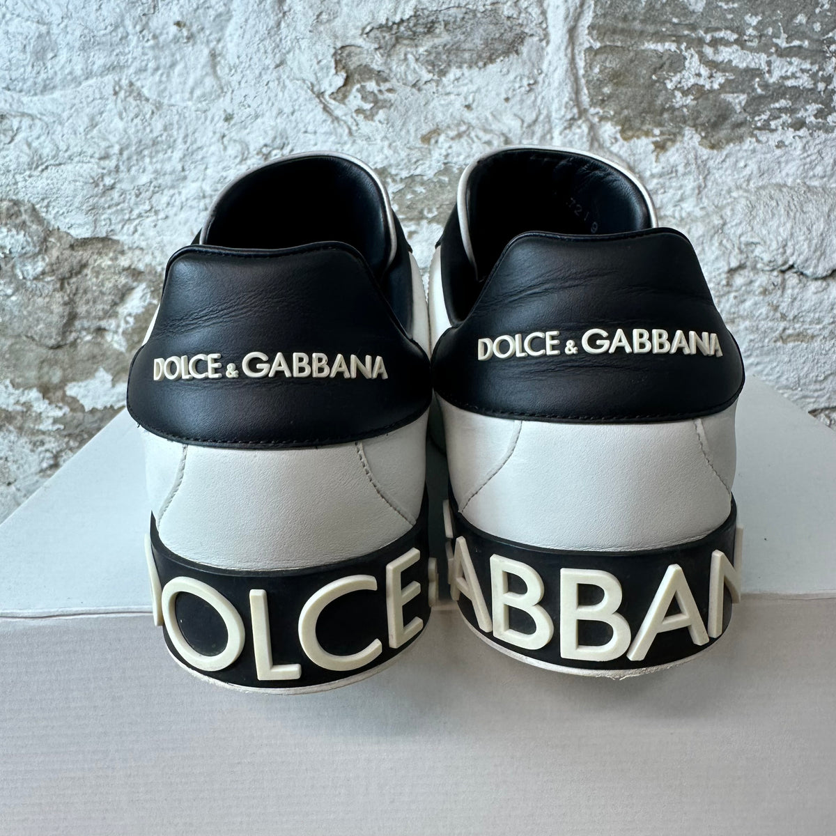 Dolce Gabbana Paint Drip Logo Black White Portofino Sneaker Sz 9